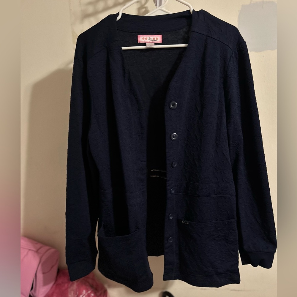 Koi “Claire” Floral Jacquard Knit V-Neck Cardigan Sweaters